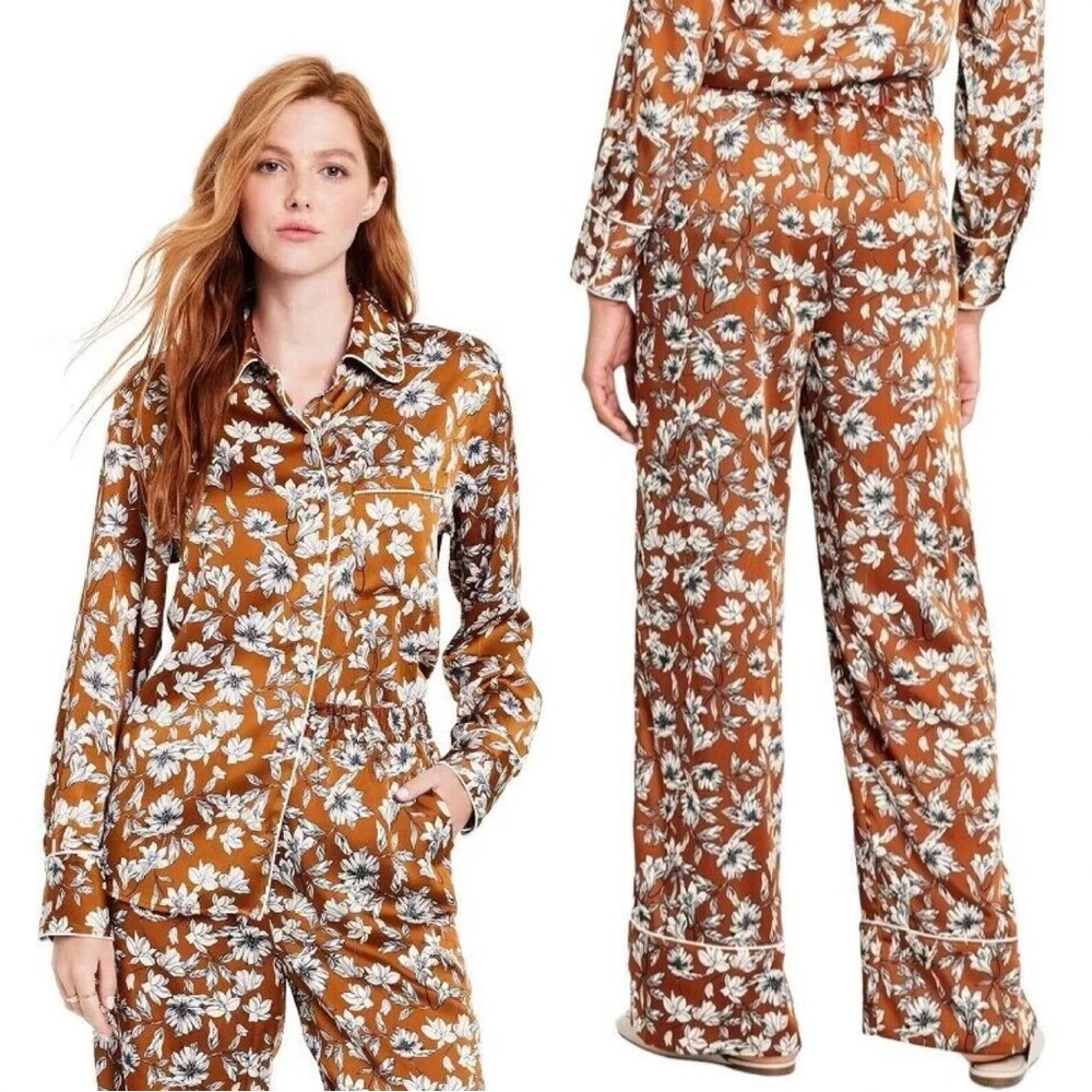 La Ligne X Target Pajamas Set Floral Button Down Top Longsleeve & Bottom Satin M